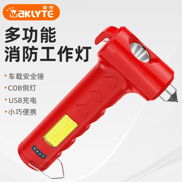 New Product Hammer Safety Flashlight Work Torch Light Multi-function Usb Charging Hammer Led Flashlight Red 60 90 ABS USB Micro