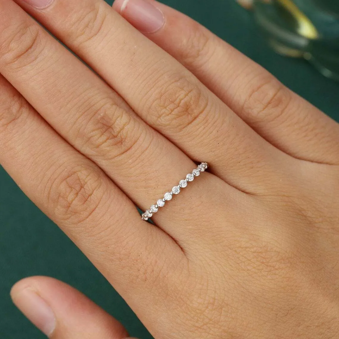 14K White Gold Plated ring 0.65 Ct Wedding Moissanite Eternity ring