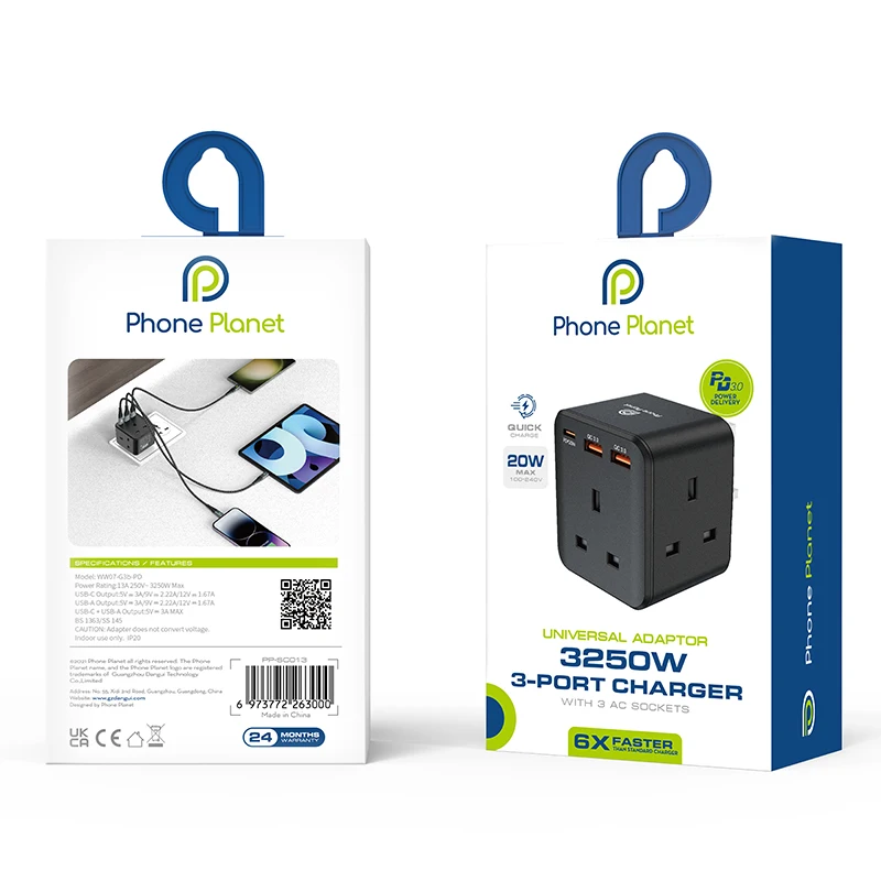 Phone Planet wholesale 3750w fast charging pd20w power socket with uk plug mulity devices  USB portable charger socket