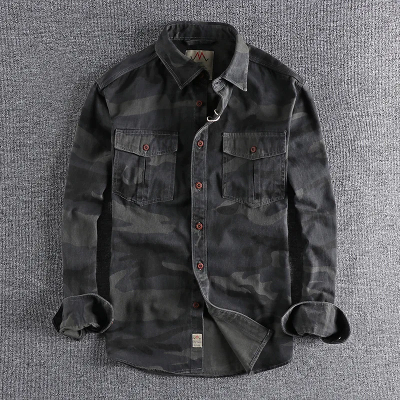 Hot Sale Long Sleeve  Wear Cargo Shirt Men Outdoor Uniforms Shirt Cotton Plus Size  Camouflage Shirt