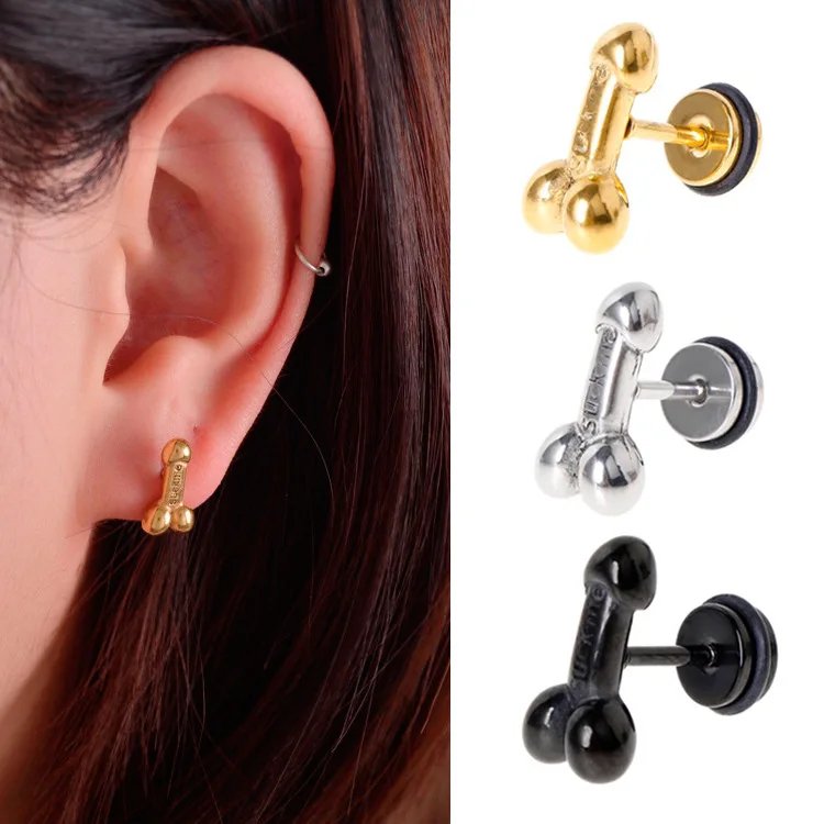 Punk Titanium Steel Stud Earrings Male Sexy Reproductive Organs Stud Earrings For Women Men Helix Piercing Earring (KSS431)