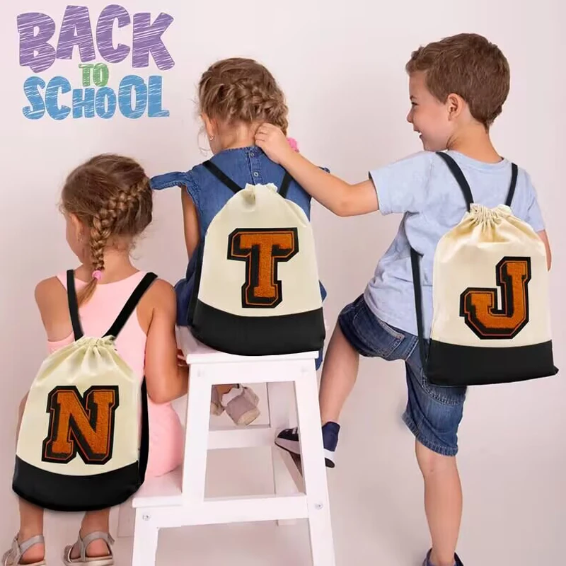 Custom Logo Simple Cotton Sport Travel Canvas Drawstring Backpack Bag With Zipper Pocket For Children School Gym