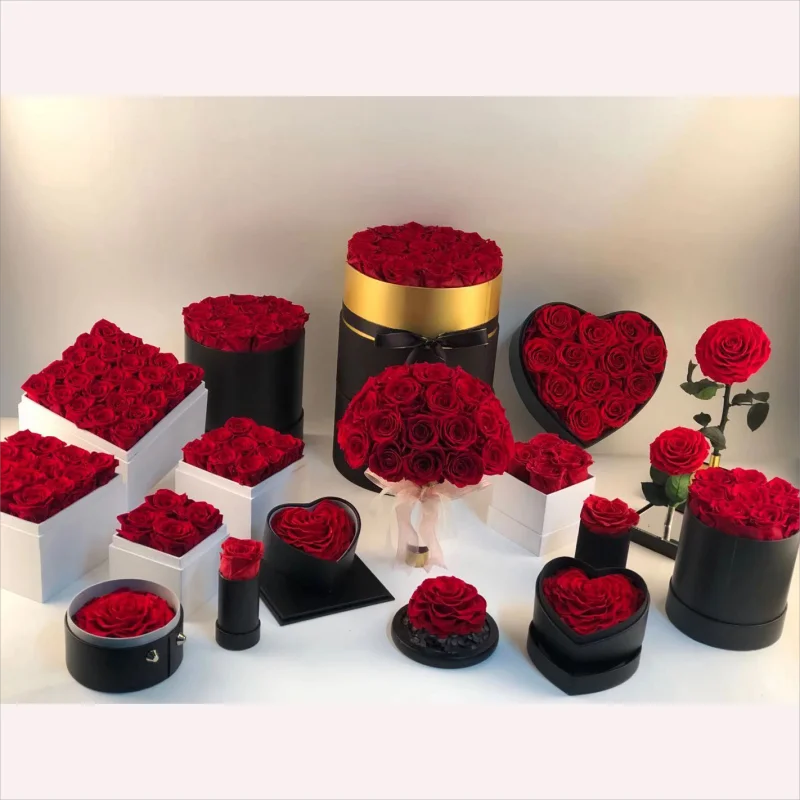 Wholesale Customized Logo Wedding Natural Long Life Luxury Various Colors Rose Flower Gift Eternal Preserved Roses in Box
