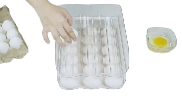 BPA free Stackable sturdy Plastic Rolling Egg storage box Tray Holder egg Box with lid storage for Refrigerator