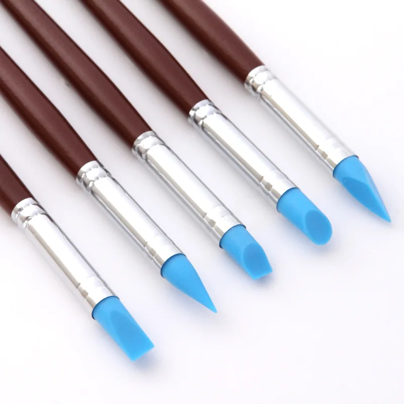 5 pcs/set Silicone Rubber Clay Shapers Sculpting Polymer Modelling Pottery Clay Tool Engraving Rubber Craft Pen Brushes