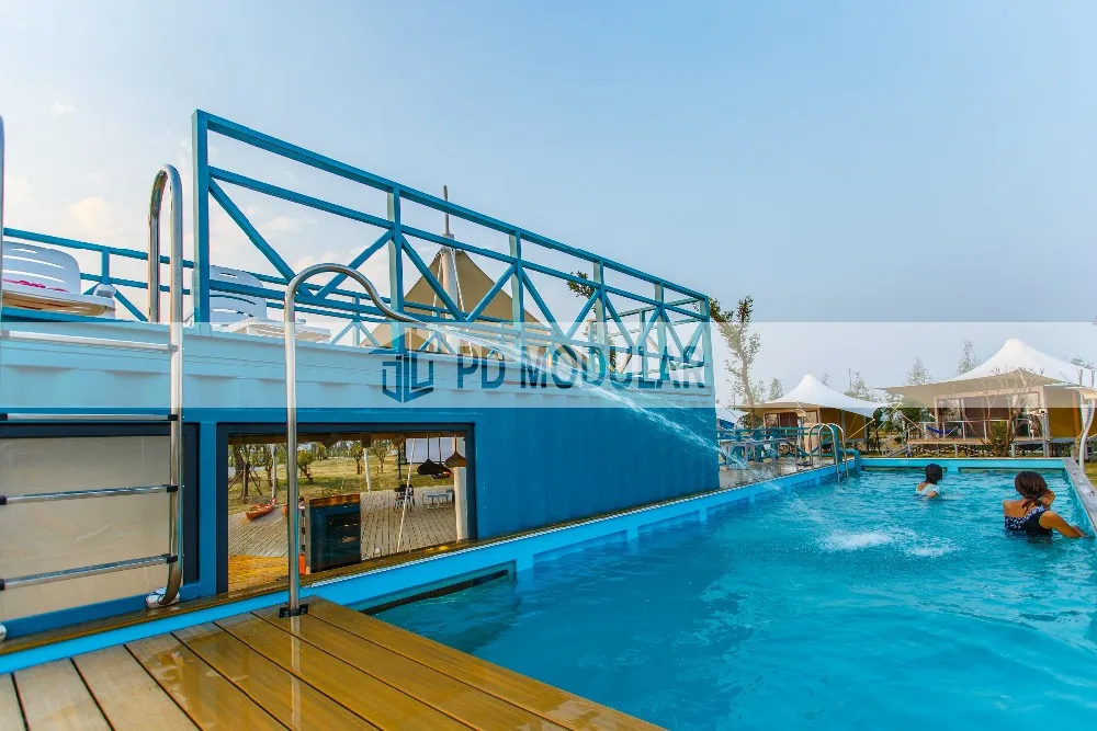 Custom size portable mobile outdoor  container pool swimming pools with acrylic glass and colorful light