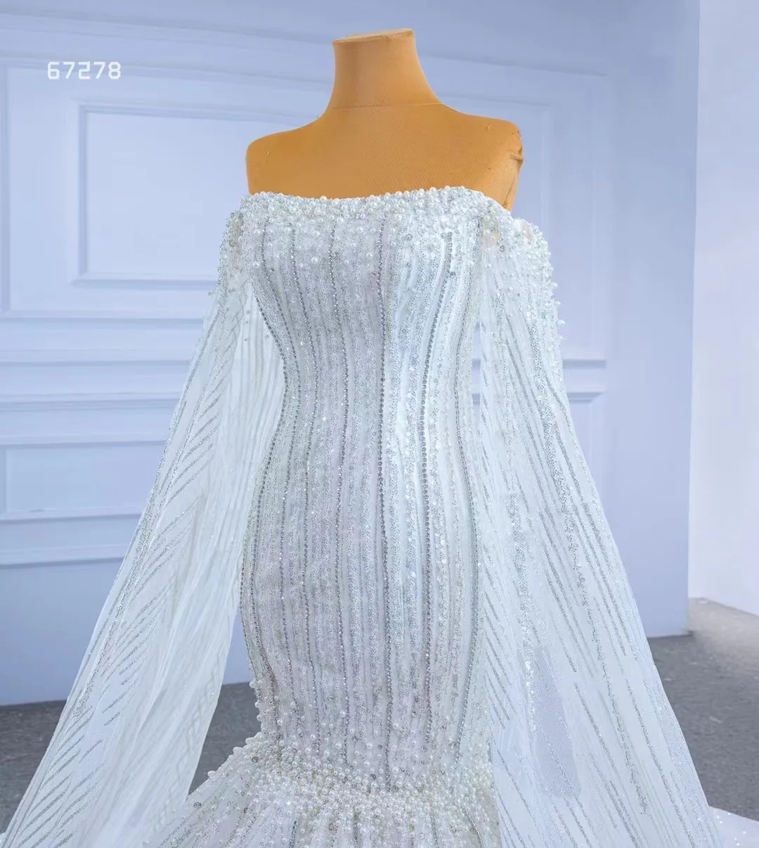 Feishiluo Wholesale Sequins Bead Lace Mermaid   Bridal Dress Luxury Full Sleeves Mermaid  Wedding Dress
