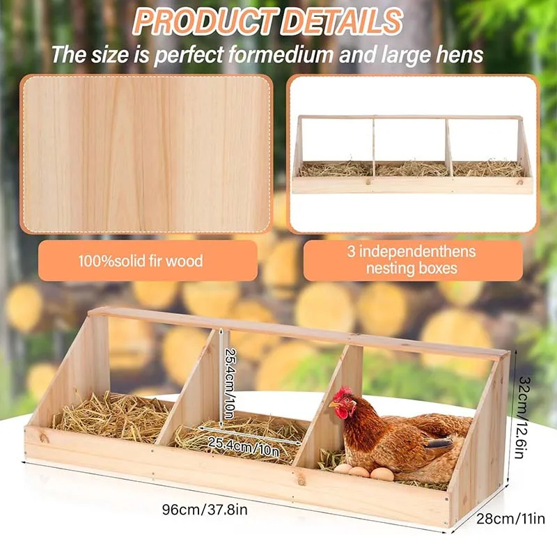Wood Chicken Nesting Box 3 Compartment Room Hen Chicken Laying Boxes house Versatile Use Easy Assemble for Duck Poultry