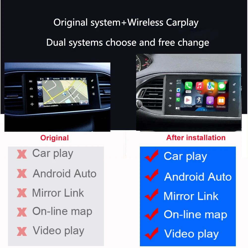 Wireless Carplay For Citroen C4 Smeg Nac Picasso Ds4 Ds3 308 508 208 200 Android Auto Module Box Mirror Link Navigation