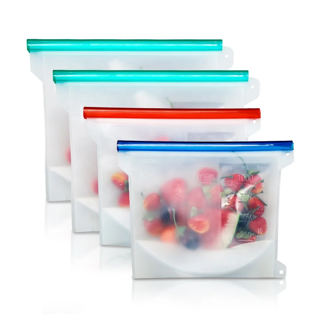 Large Reusable Leakproof Zipper Preservation Freezer sandwich Cooking Silicone Food Storage Bags With Timer