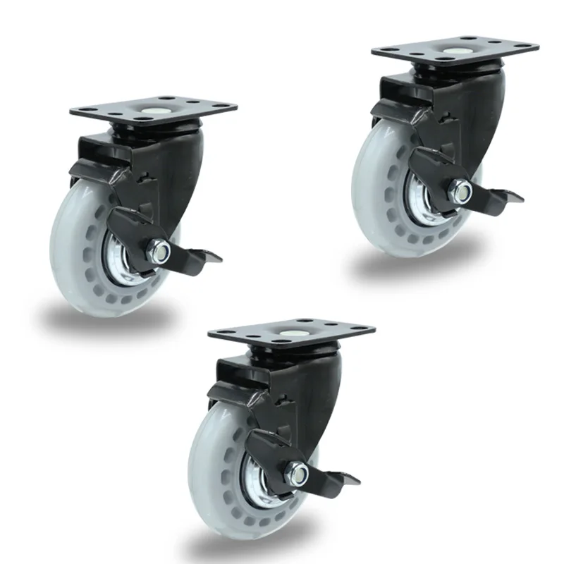 widely used black electrophoretic paint bracket transparent pu caster 4 inch plate casters c/w side brake caster