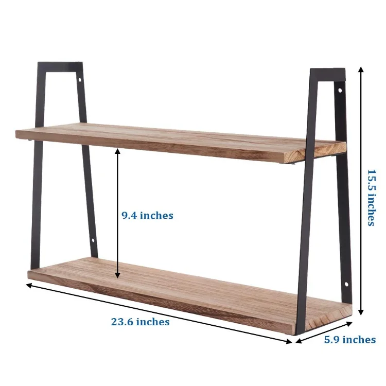 Factory Direct Sell Kitchen Storage Spice Rack Organizer 2 Tier Floating Wall Mounted Solid Wood Toilet Bathroom Storage Shelf