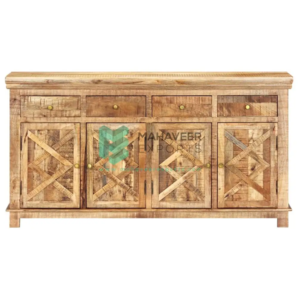 High quality modern industrial rustic 4- door 4- drawer living room storage cabinet sideboard solid mango wood Indian furniture