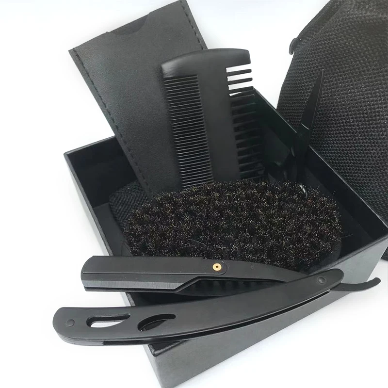 Триммеры, Мужская машинка для стрижки бороды, деревянная расческа для бороды, бритье, деревянная щетина кабана, набор черных кистей для бороды