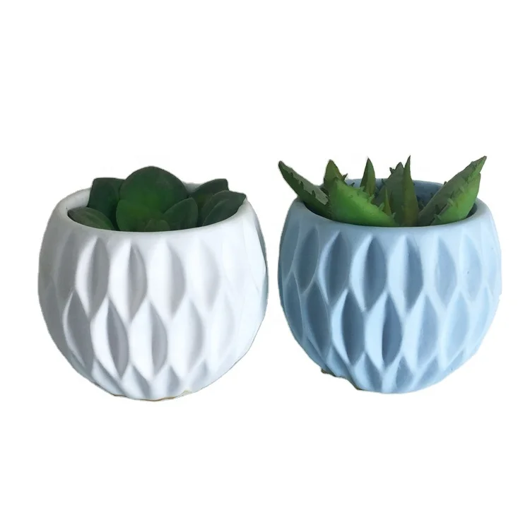 Cute small ball shaped blue white clay pots for plants indoor Indoor Succulent Plant Pot Planters