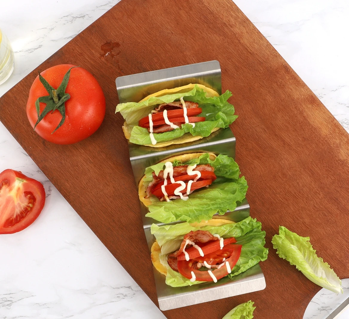 CHRT 3 Wave Stainless Steel Taco Holder For Oven & Microwave Bake Safe Stainless Steel Taco Stand Rack Tray Style