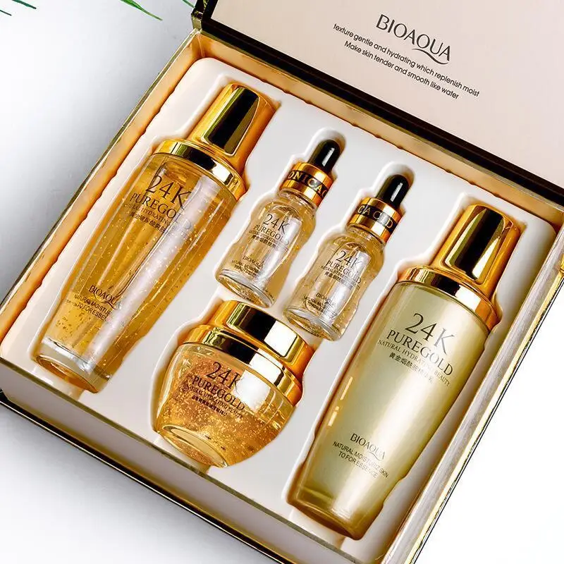 OEM Hot Sale Beauty Product Organic Face Care Anti Wrinkle Cosmetic Whitening Nourishing Facial 24K Gold Skin Care Set