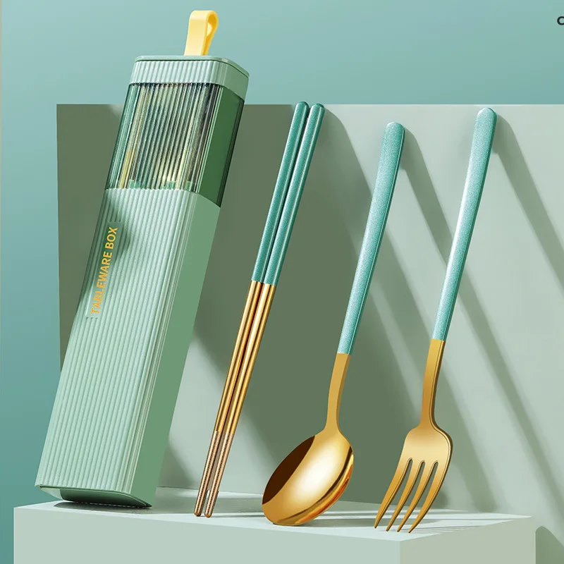 Portable Picnic Spoon Fork Sets with Box Luxury Food Tableware Flatware Set Western Stainless steel Cutlery Set