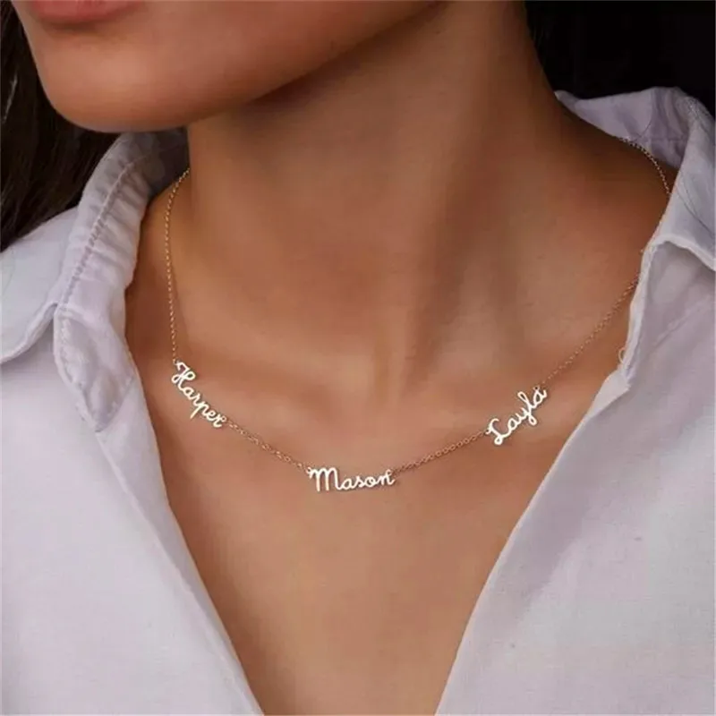 Custom Multiple Names Necklace for Women Personalized Family Name Stainless Steel Nameplate Necklaces gold plated jewelry