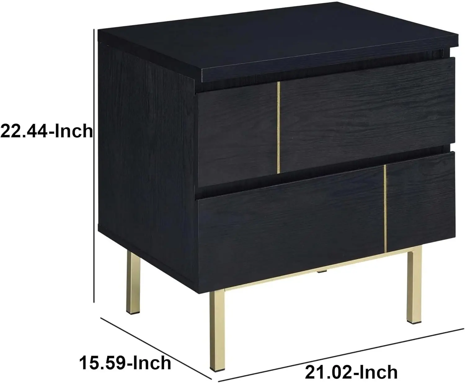 Modern Wooden Nightstand with Metal Block Legs And Two Drawers