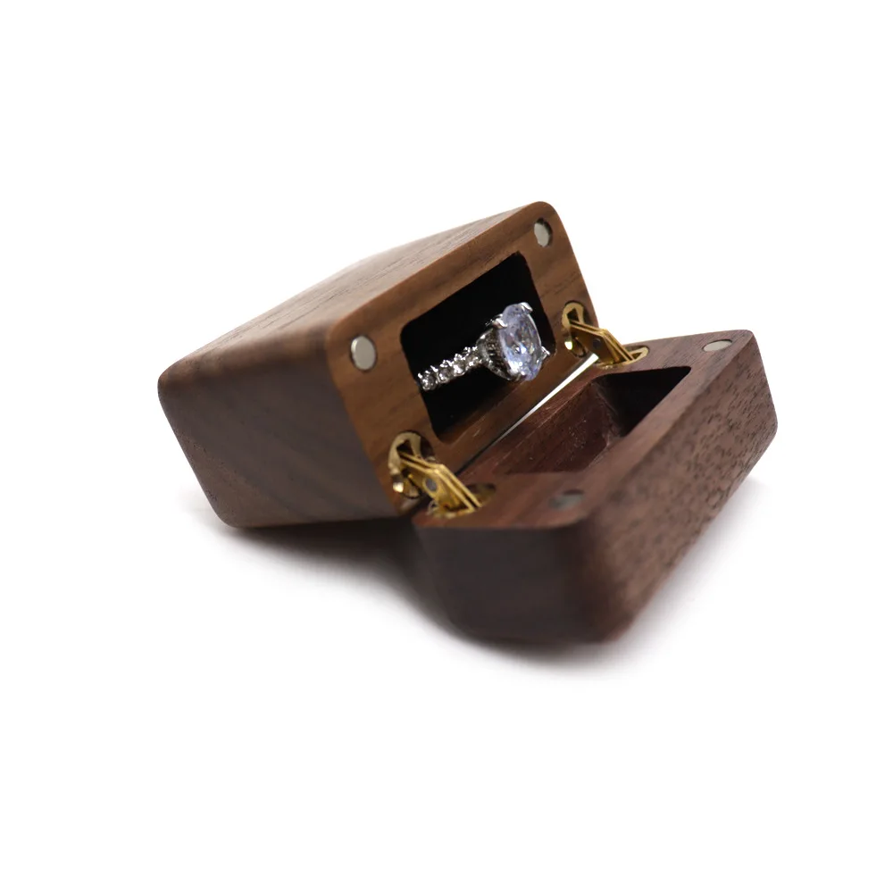 Slim Engagement Wood Ring Box with Sponge Insert Solid Wood Rectangle Flip Jewelry Storage Box Proposal Birthday Gift