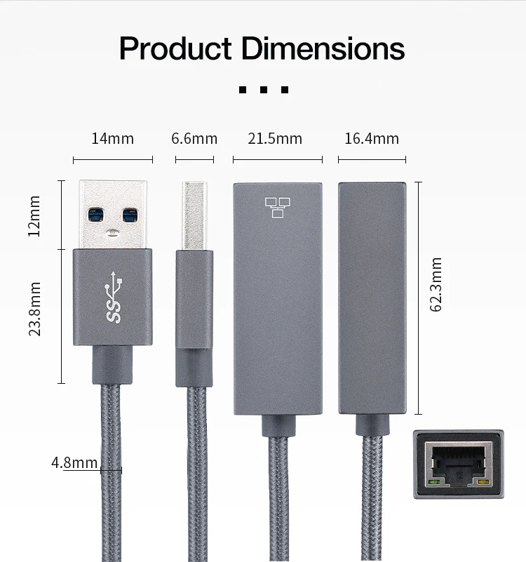 ULT-unite Upgraded USB 3.0 to 2.5G Ethernet Converter 2500Mbps Full Speed USB to RJ45 Adapter for Mac OS, Windows