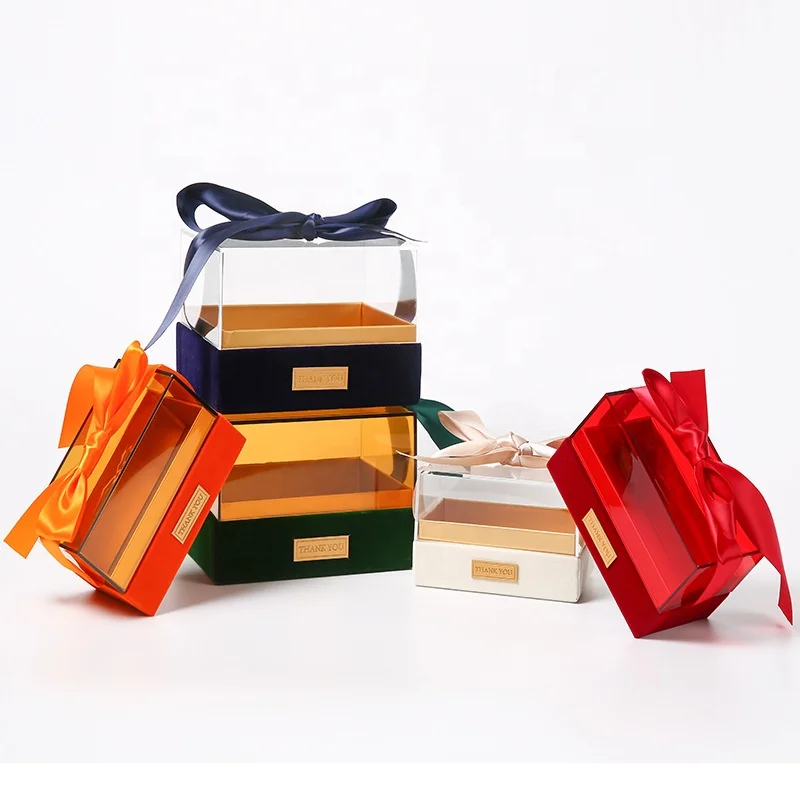 Customized High Grade Rectangle Transparent Wedding Gift  Sotrage Package  Acrylic Candy Box with Lid Bowknot