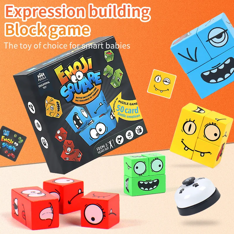 3d Infinity Flip Puzzles Geometric Toys Wooden Expressions Matching Building Block Face Change Magic Cube Puzzle