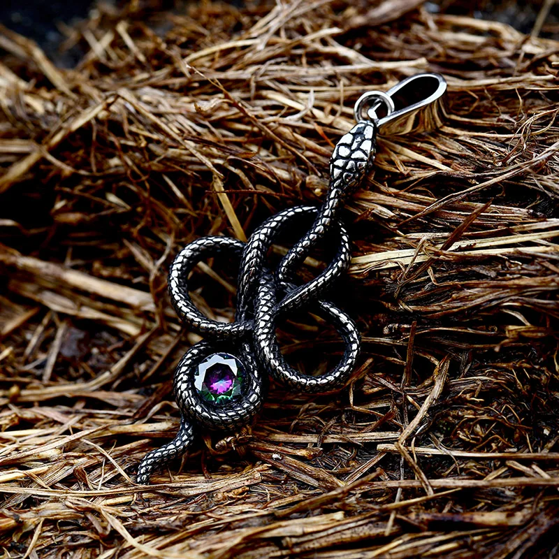 SS8-774P Punk Snake Scepter Pendant With Stone Necklace Men Ladies Punk Animal Jewelry Unique Shape Wholesale
