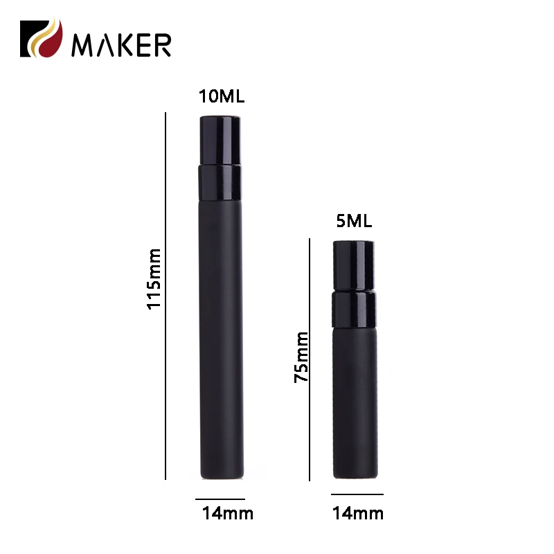 Portable 5ml 10ml matte black mini parfum atomizer empty fine mist travel small glass sample perfume dispenser bottle with pump