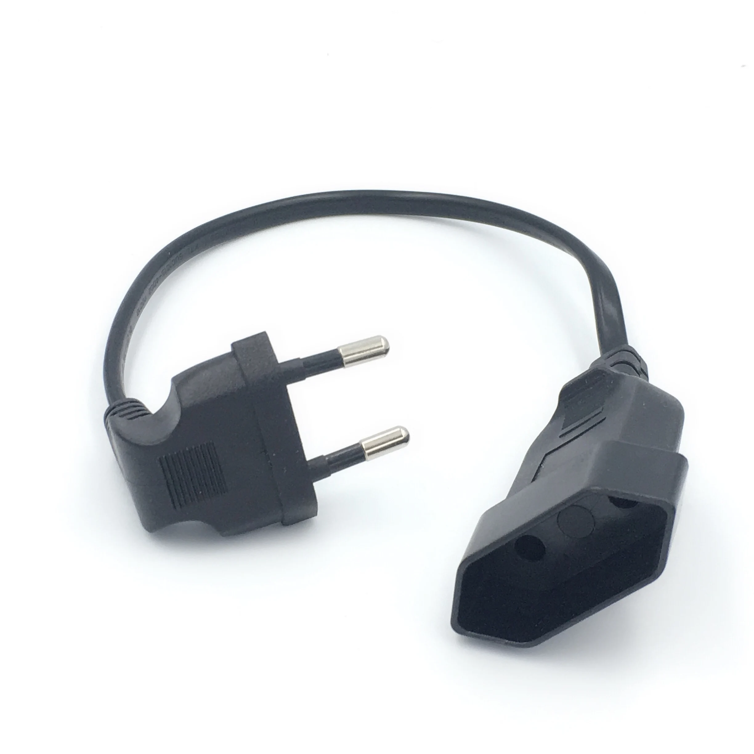 90 Degree Angled European Round 2Pin Male to Female Plug Power Adapter Cable