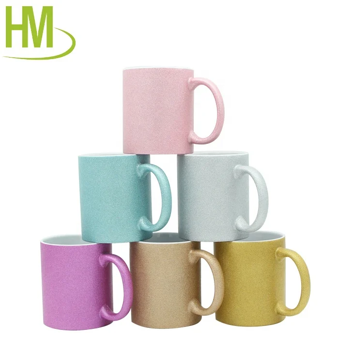 Heat Transfer Sparkling Pink Silver Gold glitter mugs sublimation ceramic