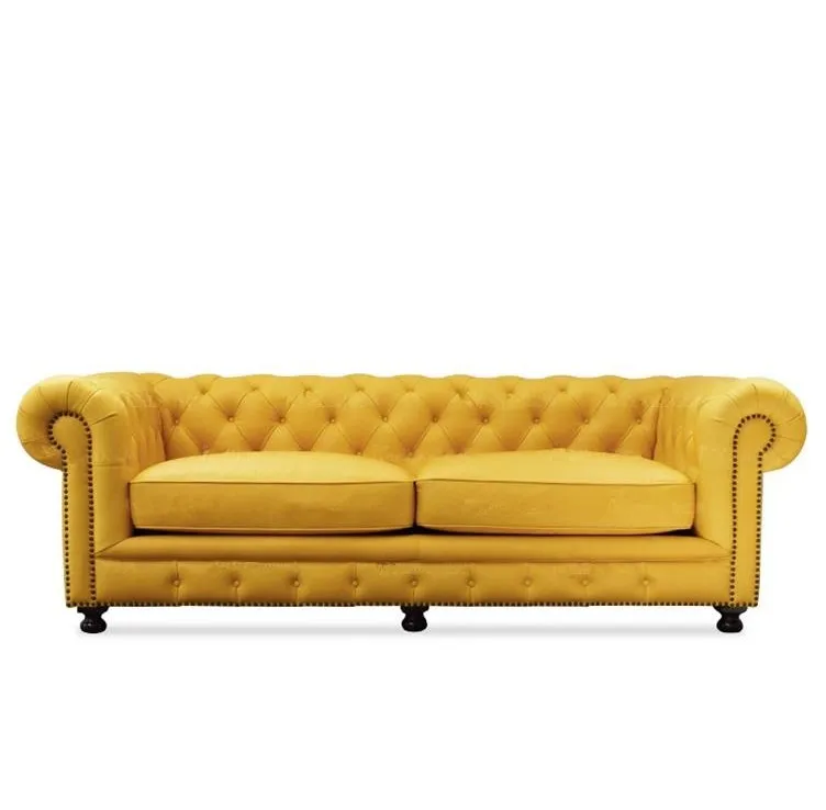 American-Style Vintage Leather Sofa European-Style Buckle Leather Single and Double Three-Seat Sofa Living Room Wax Leather Sofa