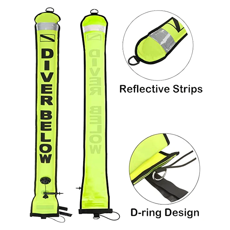High flashlight visibility reflective 1.2M 1.5M 1.8M SMB inflatable dive scuba buoy
