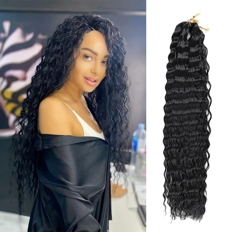 Synthetic Afro Water Wave Braiding Hair Crochet Braids 18-30 Inch Super Soft Long Hair Synthetic Braiding Hair For Extensions