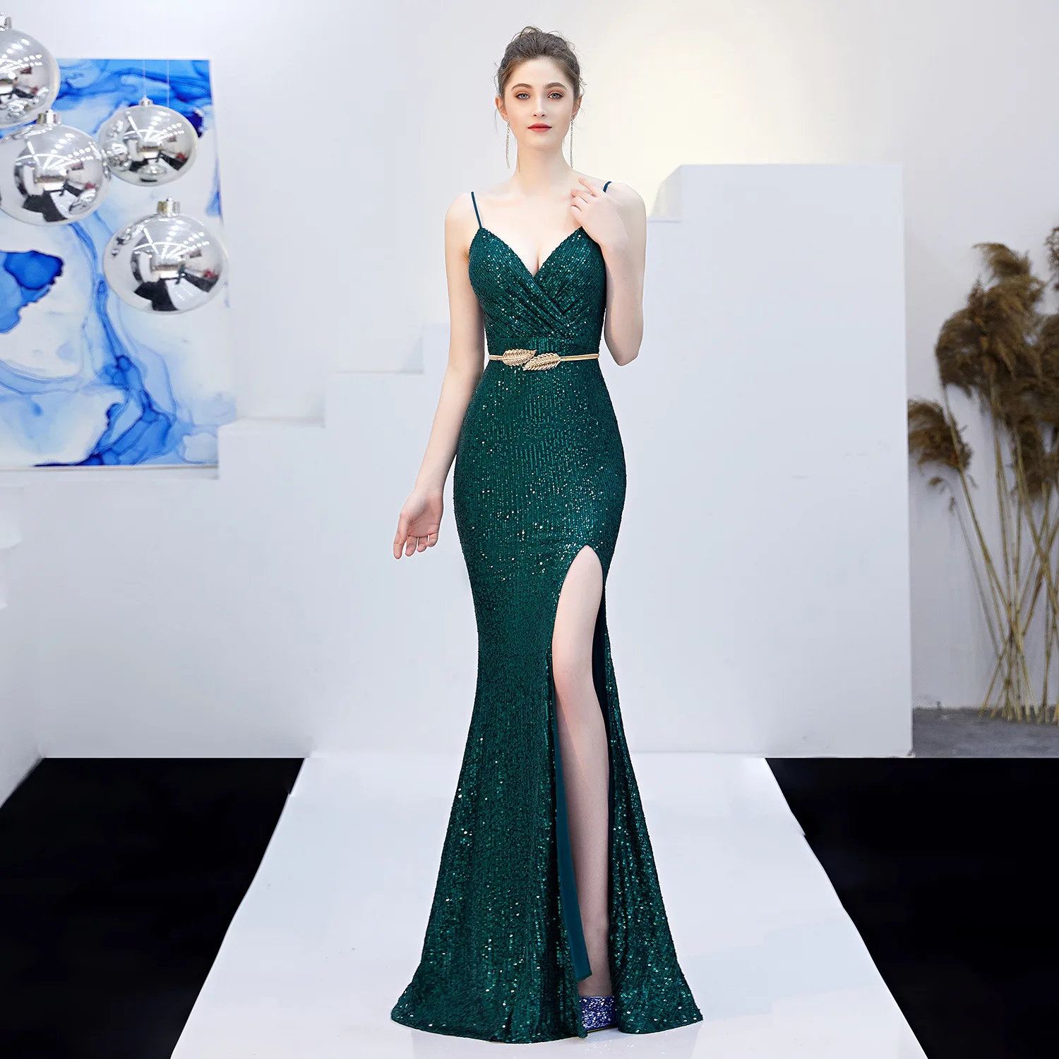 Fairy Dream socialite beading party Sexy long dress skinny toast performance fishtail  dress sequined evening gown for ladies
