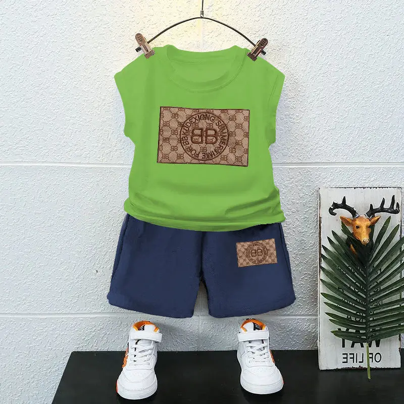 New Summer Baby Suits 2pcs Print Outwear Casual Teenagers Boys Clothing Sets