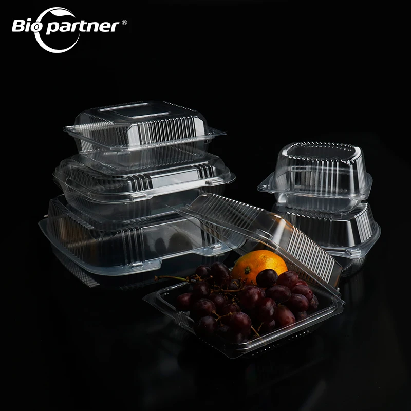 Customized Logo Disposable BOPS Plastic Fast Food Packaging Takeaway Clear Clamshell Packaging Clear Bread Container With Lid
