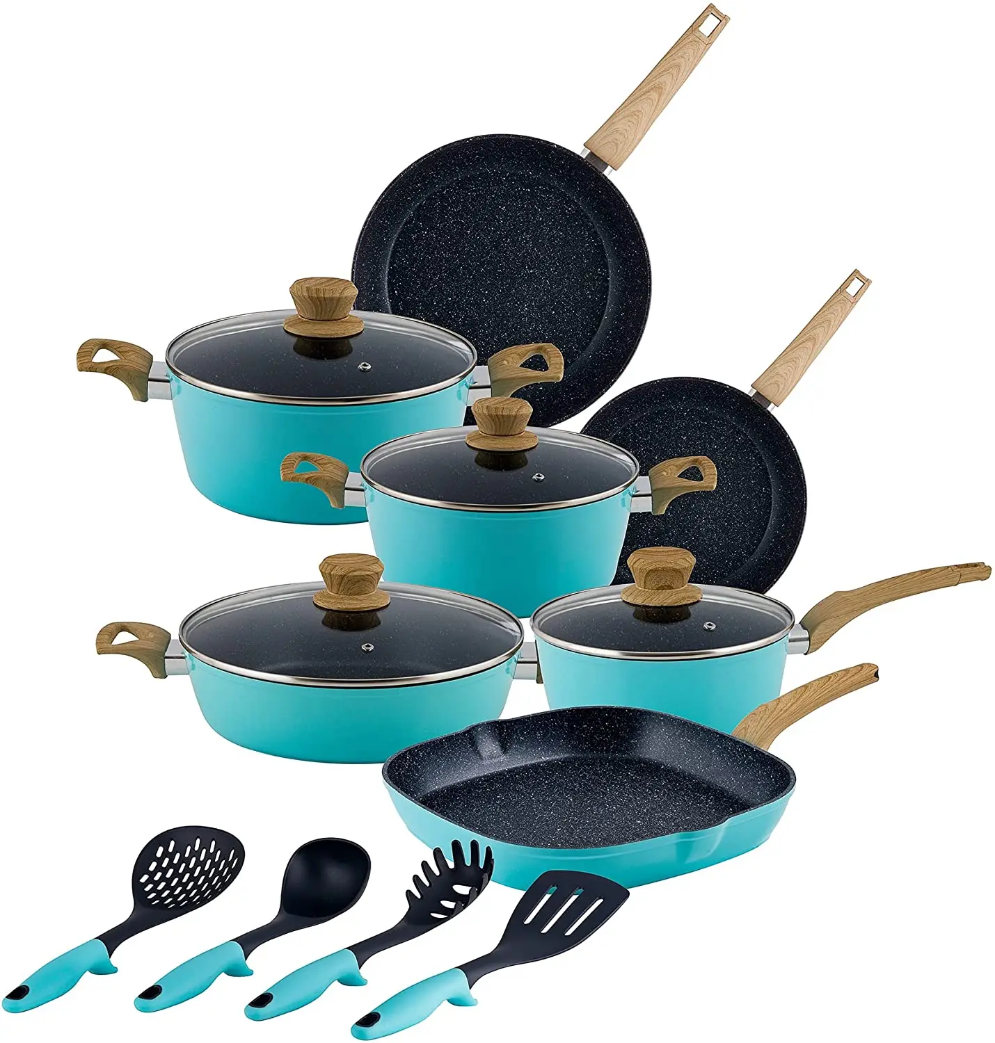 Forged Aluminum kitchenware set Kitchen cooking pot cookware sets non stick Pots and Pans with soft handle