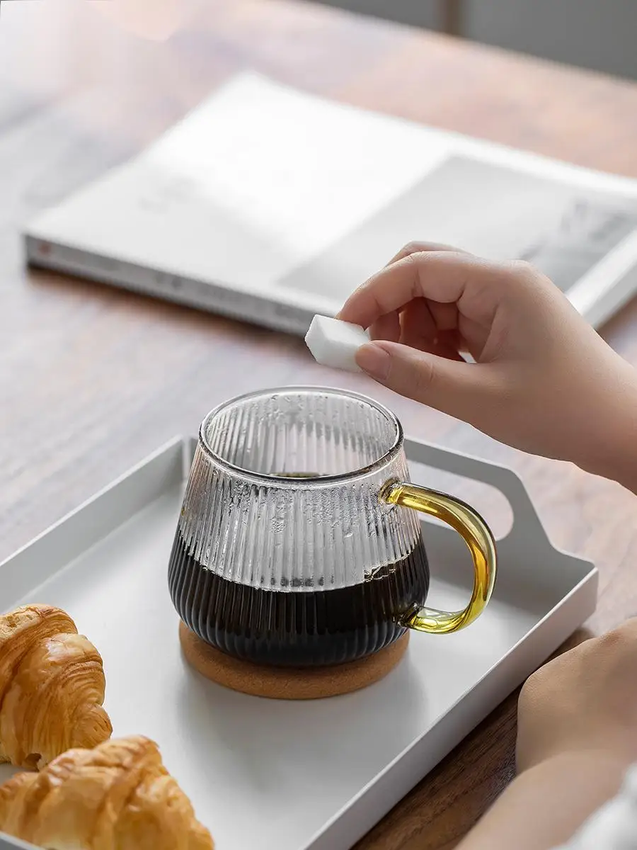 Wholesale office heat-resistant glass cup with handle tea cup transparent high-value household drinking cup kitchen gadgets