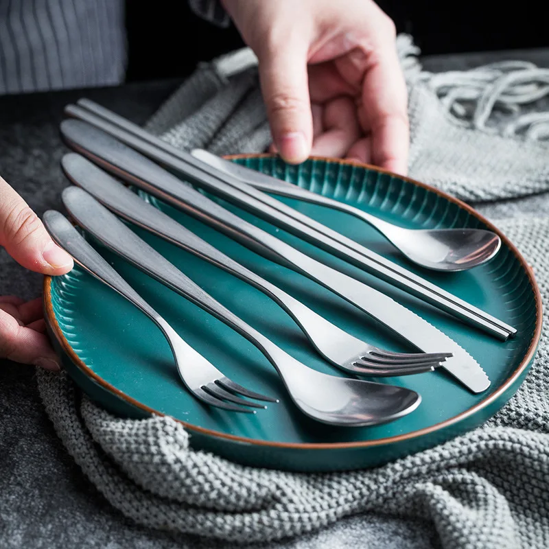 Vintage do old stainless steel Western dinner knife, fork and spoon Snow frosted dessert spoon fork chopsticks tableware set