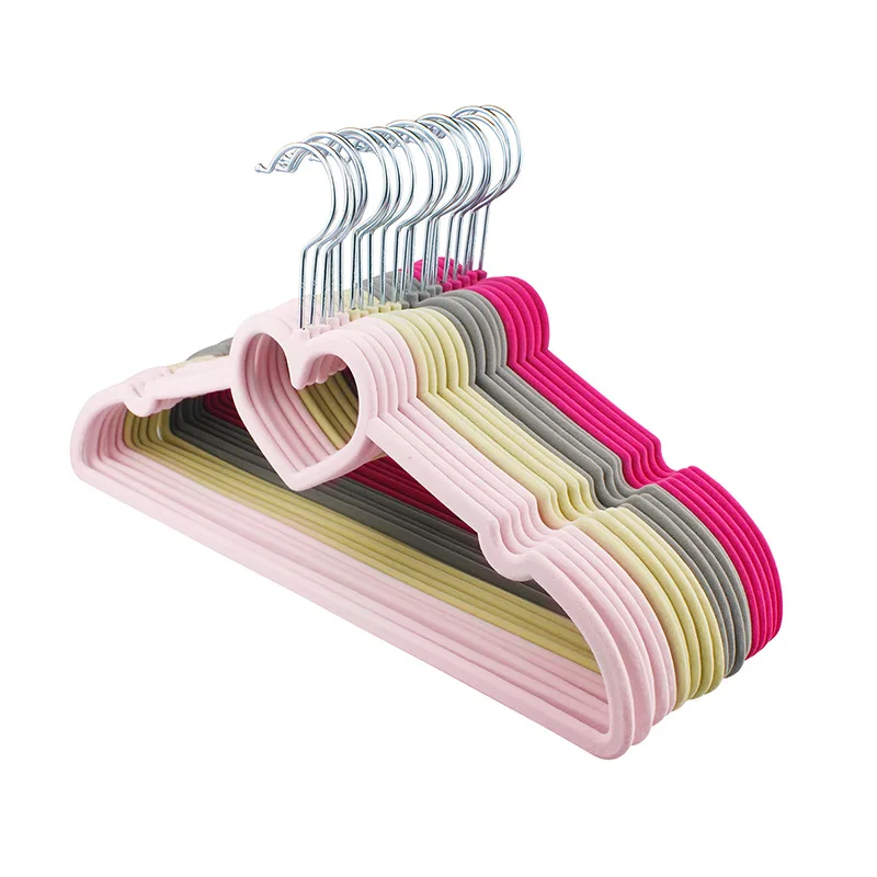 Colorful Thick Velvet Clothes Hangers Loving Heart Velvet Coat Hanger Non-slip Heart-shaped Hangers 100 Pack