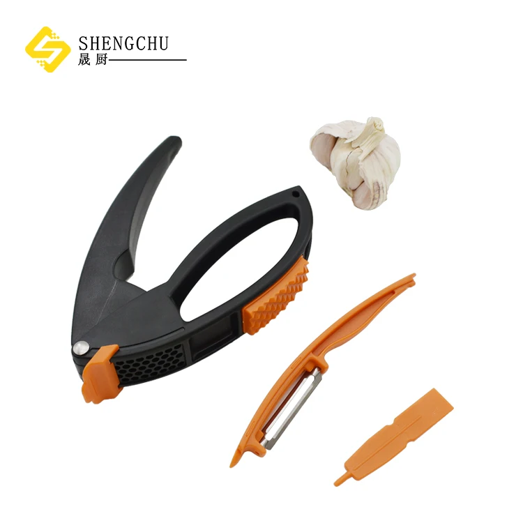 kitchen gadgets fruit vegetable garlic peeler 3 In 1 Multi-functional Plastic Garlic Press