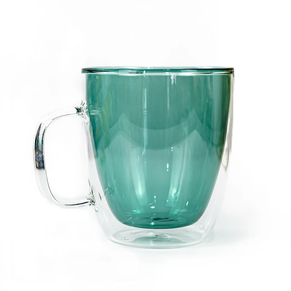 Double layer colored green high lead-free glass color glass creative coffee thermos mug Nordic fashion heat insulation mug