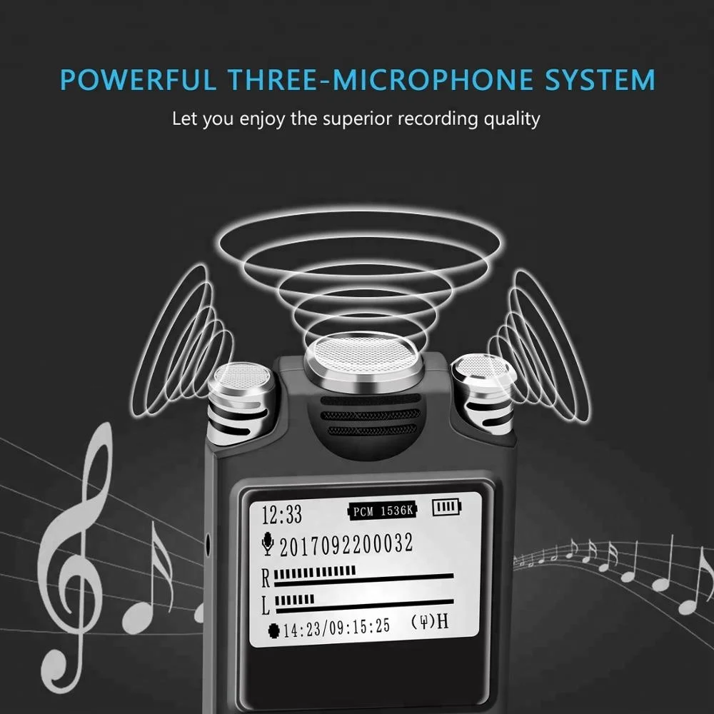 Professional audio recorder VR02 Voice Activated Digital Voice Recorder Three microphones HD Noise reduction multi-language menu