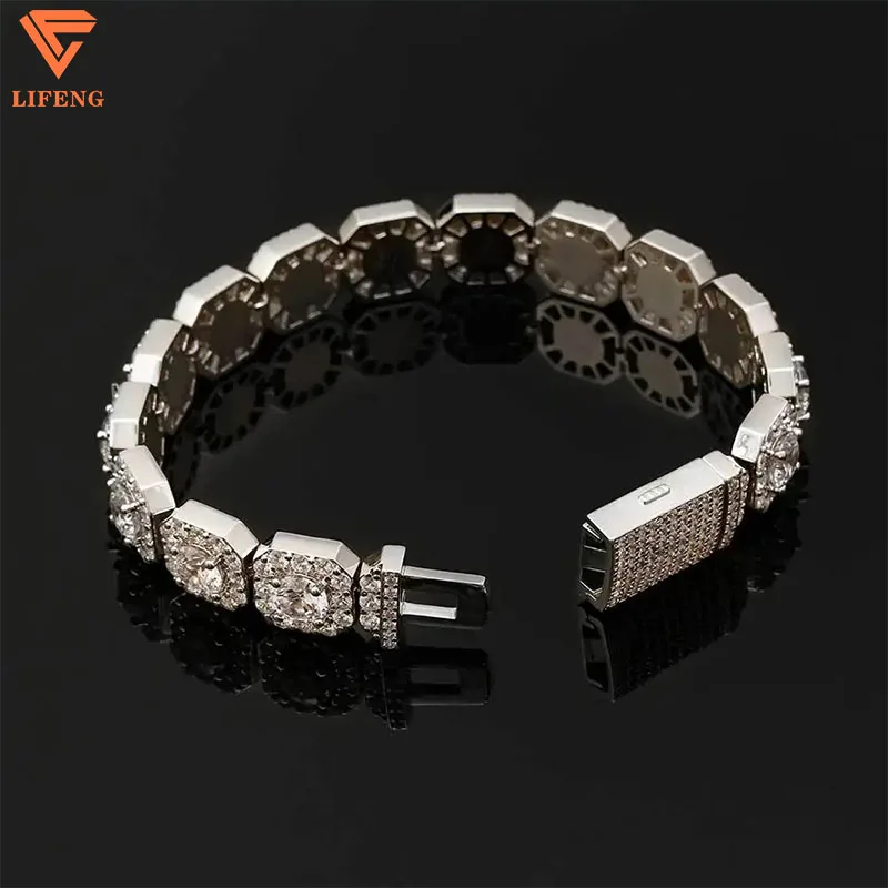 New 925 Silver 10mm Tennis Chain Bracelet Hip Hop Style Diamond VVS Moissanite Square 14K 18K Bangle for Men Fine Jewelry