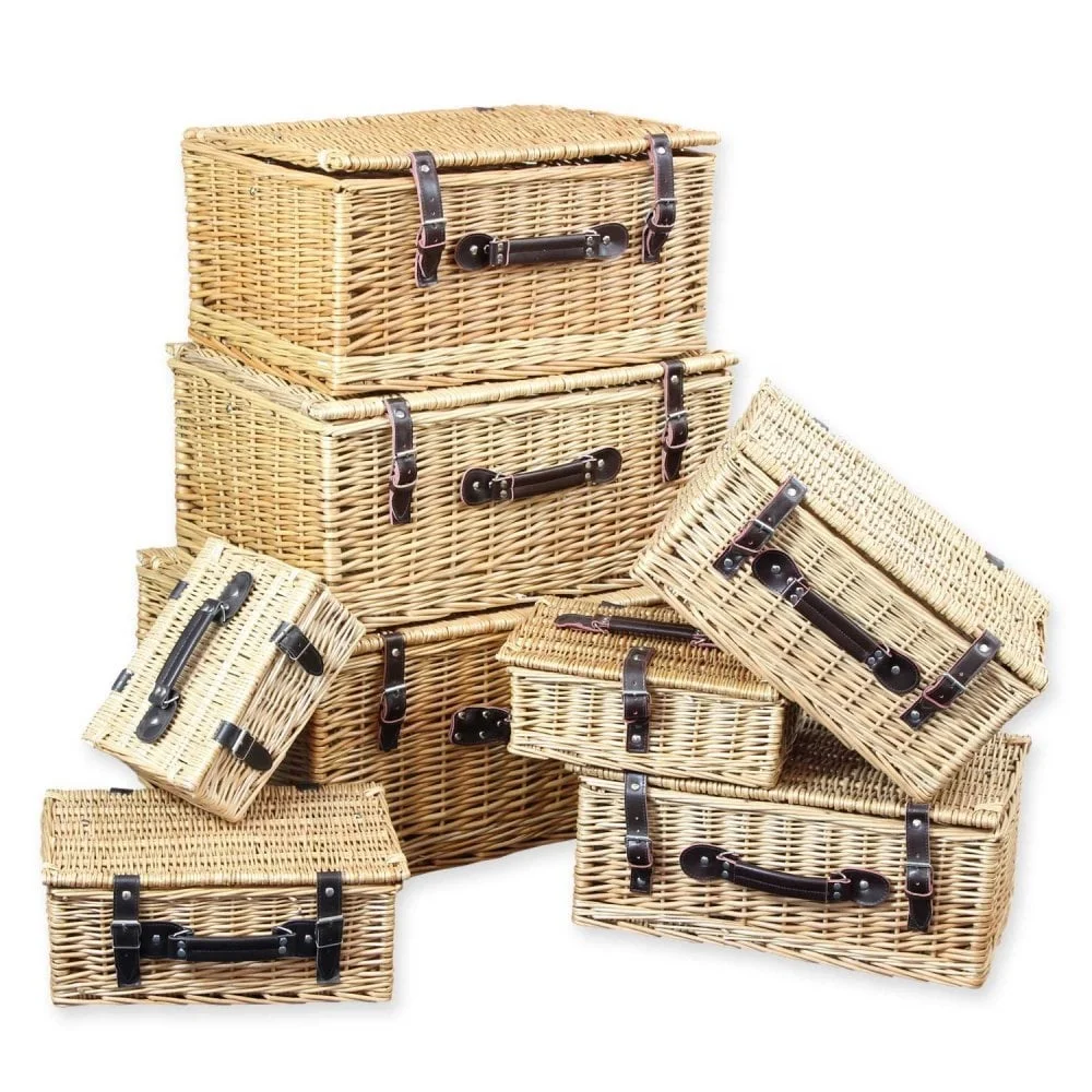 
Wicker Storage Trunk hamper basket empty Picnic basket handy home storage with handles and Buckles 