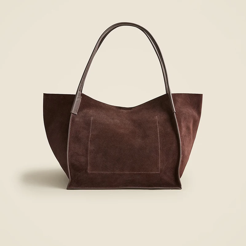 Luxury Ladies Large Custom Brown Shoulder Bucket Hobo Handbag Leather Suede Tote Bag For Women