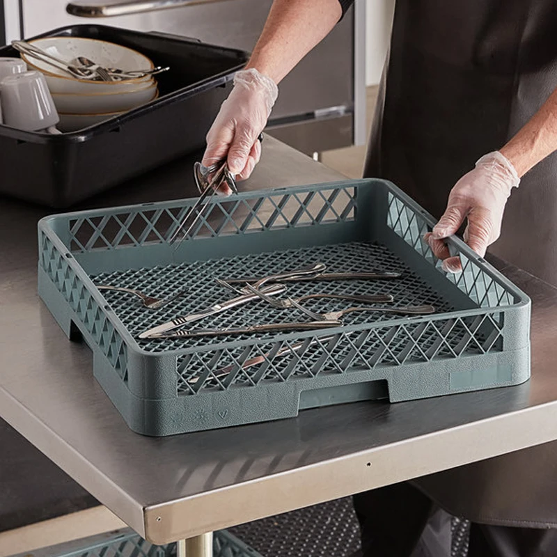 Commercial square glass storage restaurant bowl drying rack plastic flatware rack