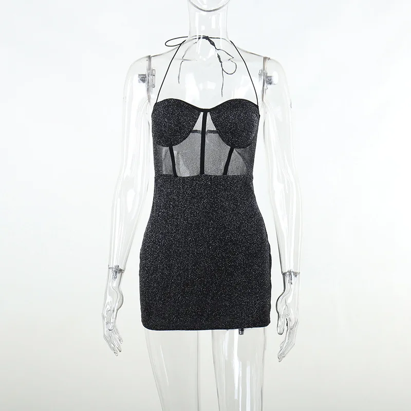 Сексуальный шикарный весенний 2023 Блестящий Модный Корсет Сетчатое узкое вечернее платье Клубные наряды для женщин